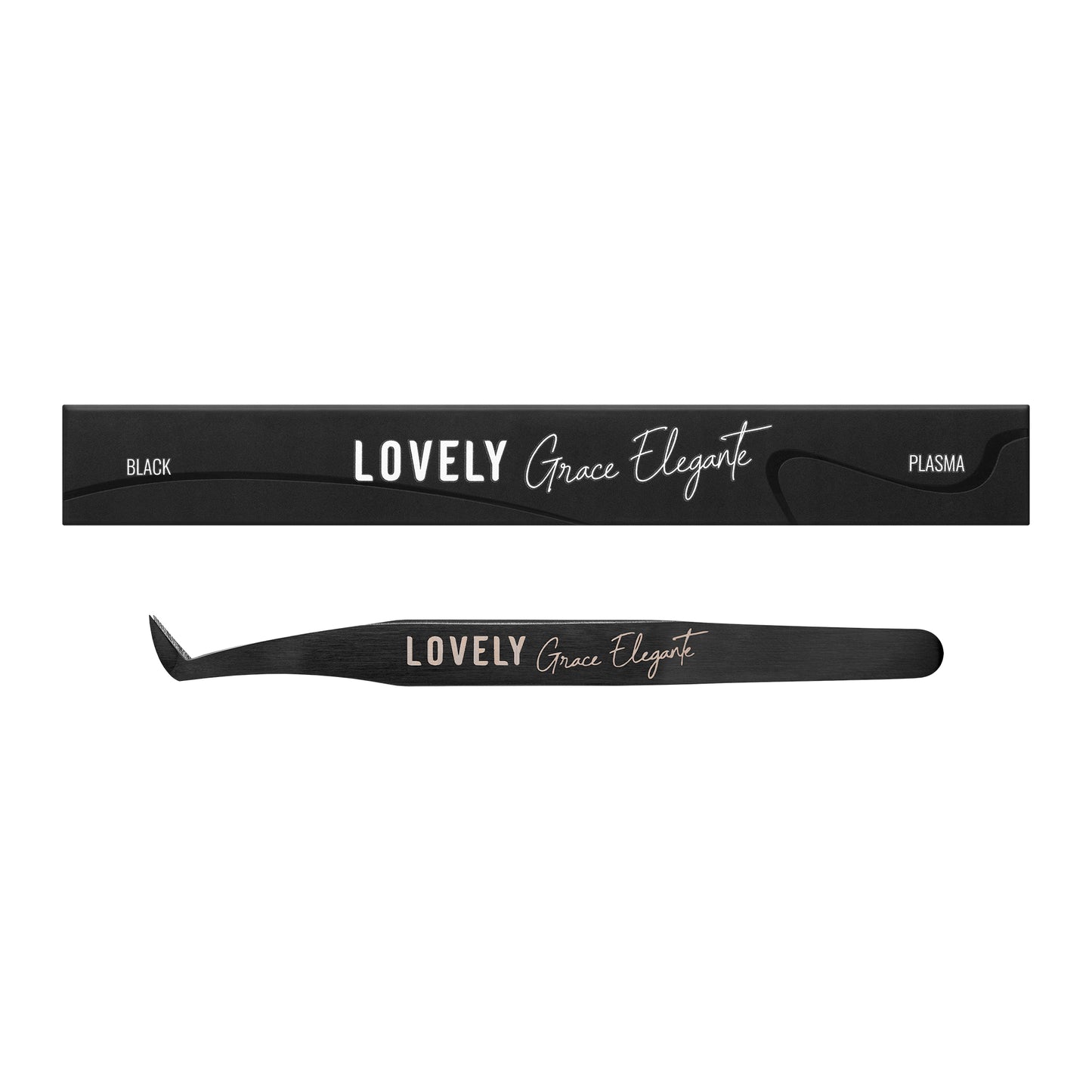 Pinzetta per Extension Ciglia Lovely "Elegant Grace" – Serie NanoFiber Black, Stivaletto Tondo