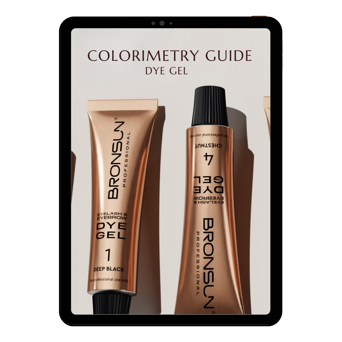 Guida alla colorimetria Bronsun per ciglia e sopracciglia con tinture professionali su tablet