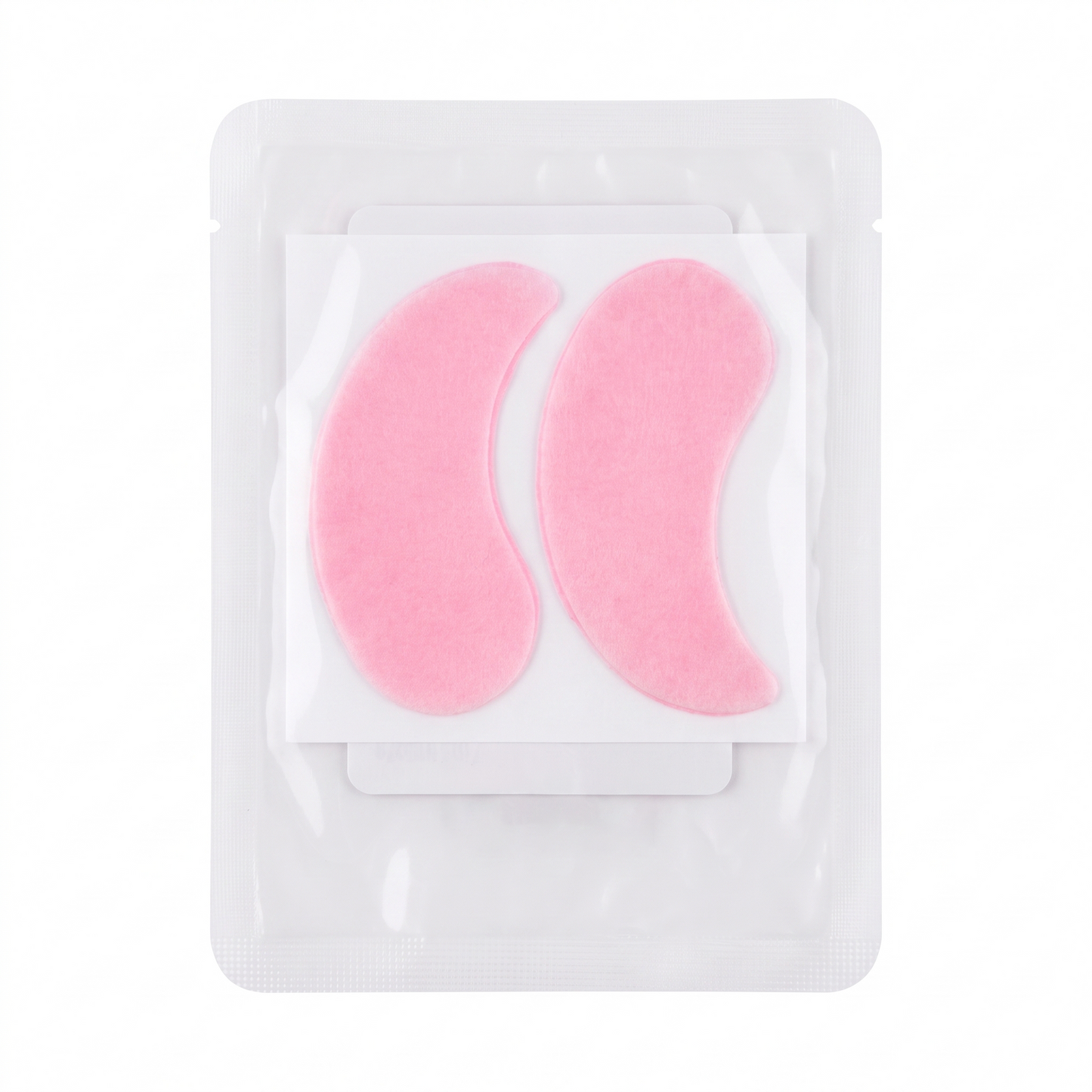 Retro trasparente della bustina sigillata, che mostra il paio di patch anatomici rosa al collagene BARBARA per l'isolamento delle ciglia inferiori.