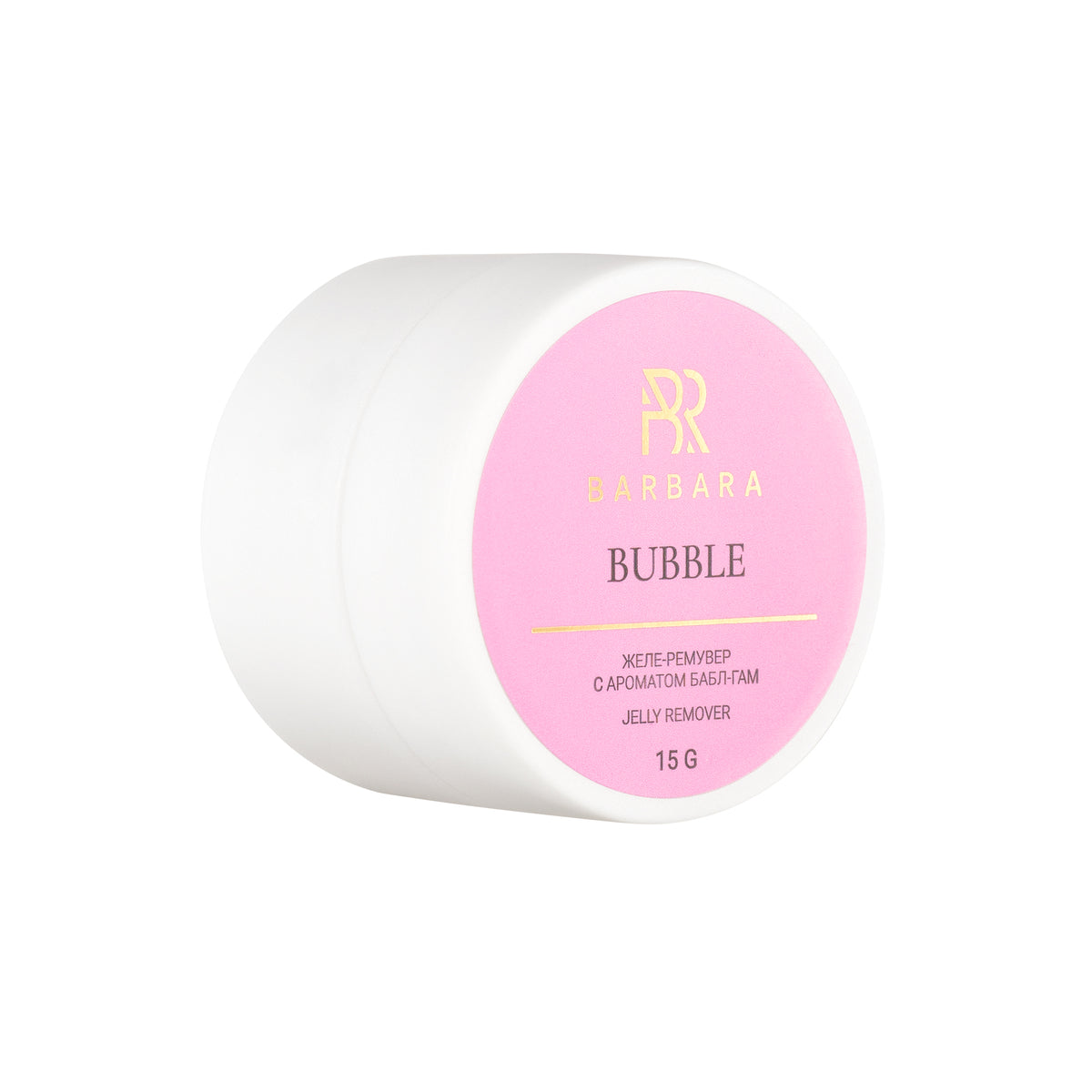 Barattolo singolo chiuso del solvente per colla extension ciglia in gelatina BARBARA Bubble con etichetta rosa e dettagli dorati.