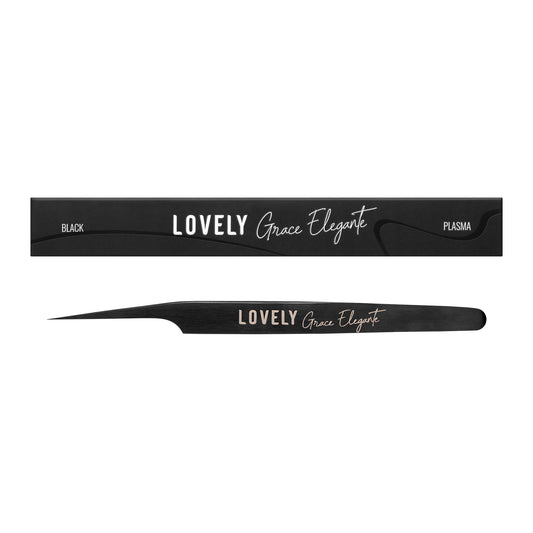 Pinzetta per Extension Ciglia Lovely "Elegant Grace" – Serie NanoFiber Black – Tipo Dritta con Curvatura