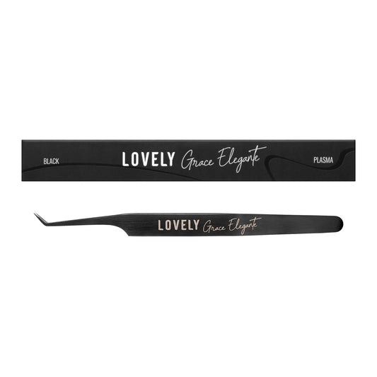Pinzetta per Extension Ciglia Lovely "Elegant Grace" – Serie NanoFiber Black, Tipo L (7 mm), Angolo 45°