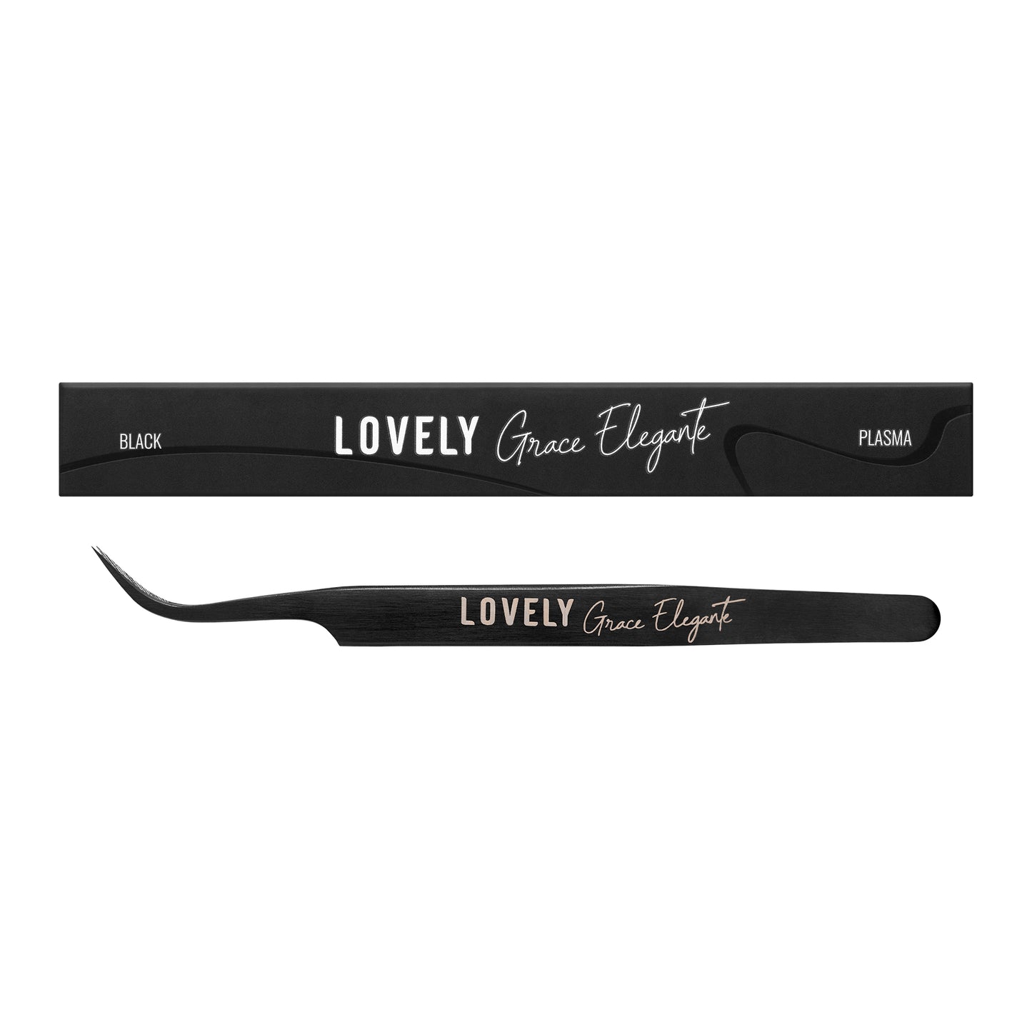 Pinzetta per Extension Ciglia Lovely "Elegant Grace" – Serie NanoFiber Black, Punta Curva