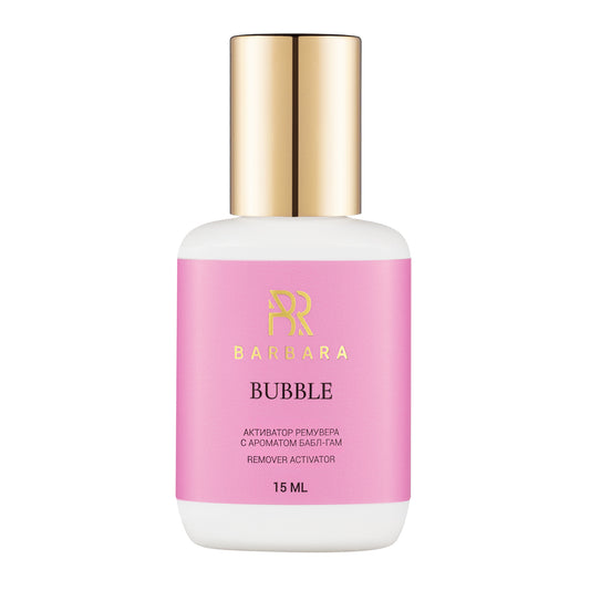 Flacone singolo dell'Attivatore per Remover BARBARA Bubble da 15ml, caratterizzato da un'etichetta rosa con dettagli dorati e tappo color oro.