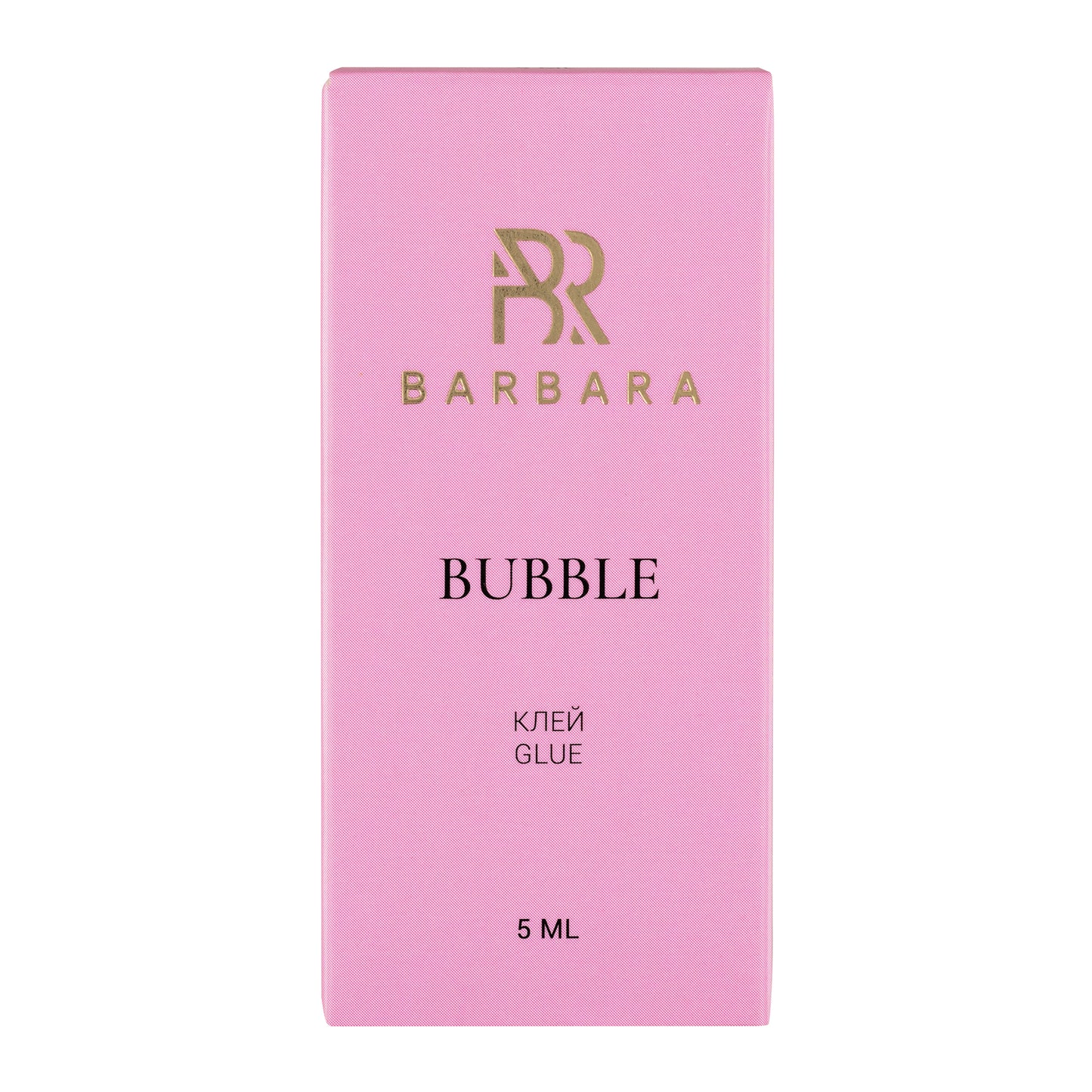 Scatola rosa in cartoncino della colla professionale per extension ciglia BARBARA Bubble con logo dorato e dicitura Glue 5ml.