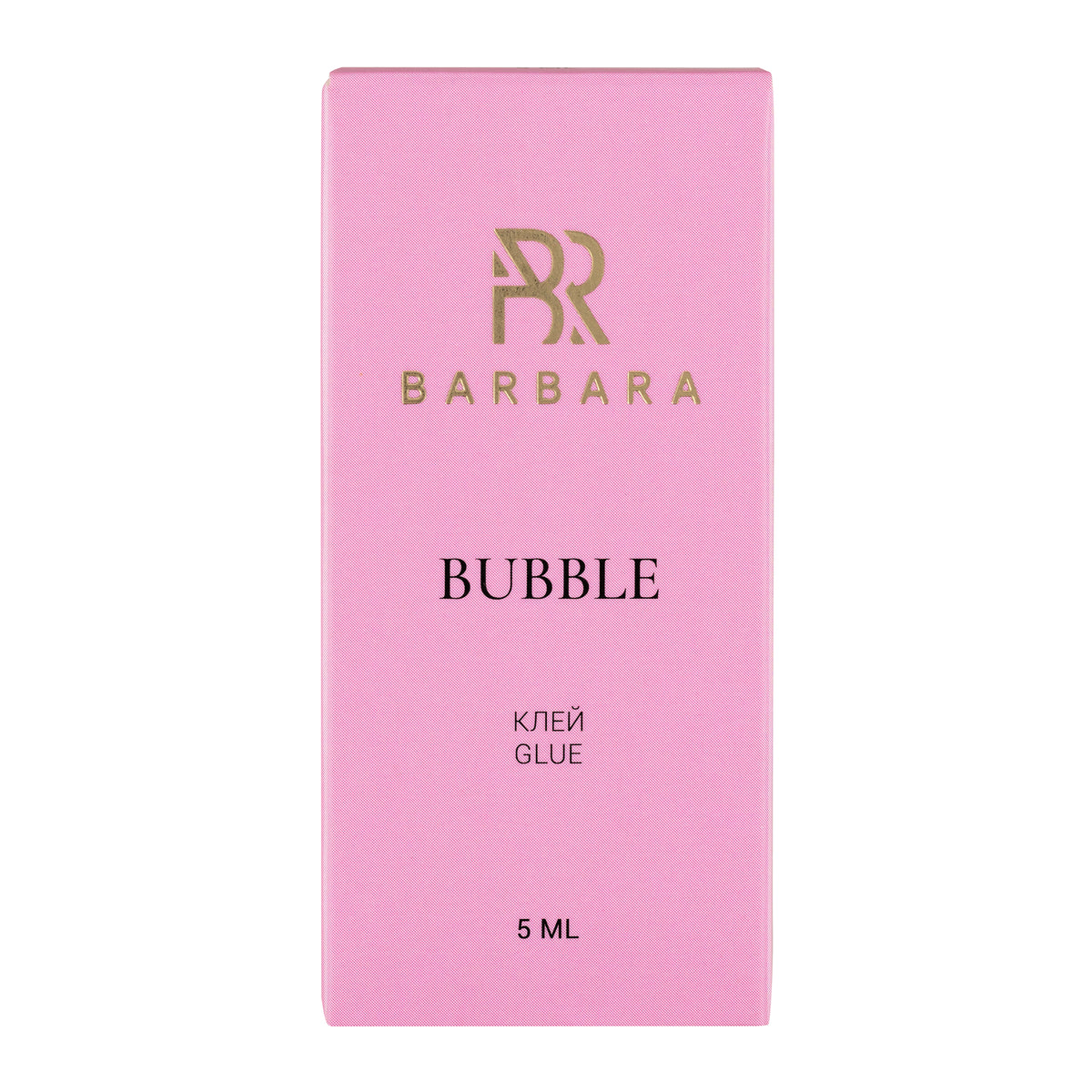 Scatola rosa in cartoncino della colla professionale per extension ciglia BARBARA Bubble con logo dorato e dicitura Glue 5ml.