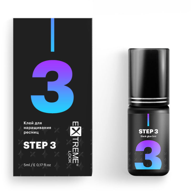 Confezione completa colla Extreme Look Step 3 con boccetta da 5ml e scatola originale su sfondo bianco.