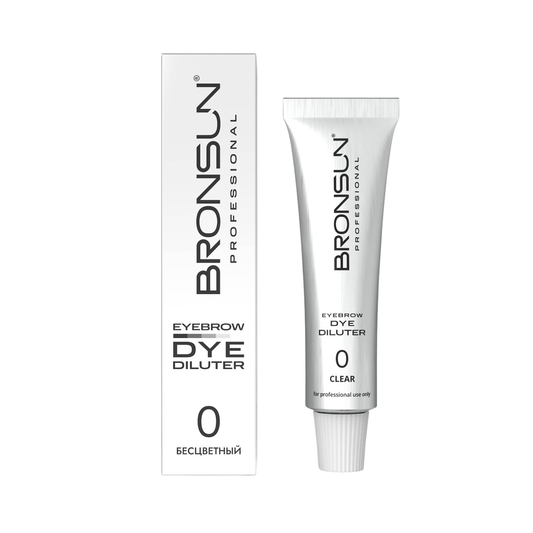Confezione completa con scatola e tubetto da 15ml del Diluente incolore BRONSUN #0 (Clear) per tinte ciglia e sopracciglia.