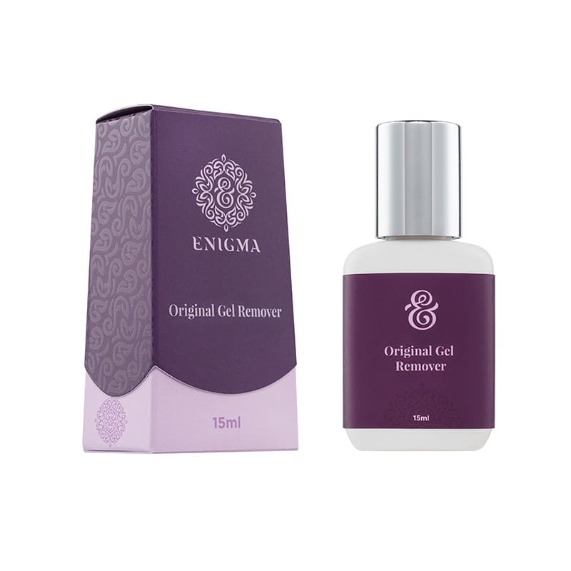 Tubetto da 15ml di Gel Remover Enigma Original senza odore per la rimozione di extension ciglia su sfondo bianco.