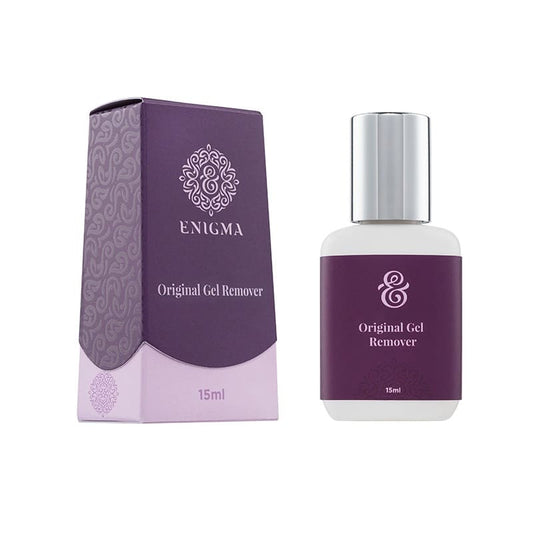Tubetto da 15ml di Gel Remover Enigma Original senza odore per la rimozione di extension ciglia su sfondo bianco.