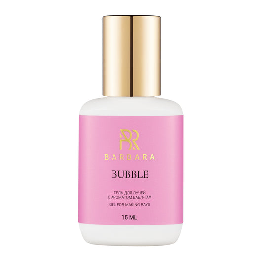 Flacone singolo del Gel per Raggi (Spikes) BARBARA Bubble da 15ml, caratterizzato da un'etichetta rosa pastello e tappo dorato, ideale per lo styling e l'effetto ciglia bagnate.
