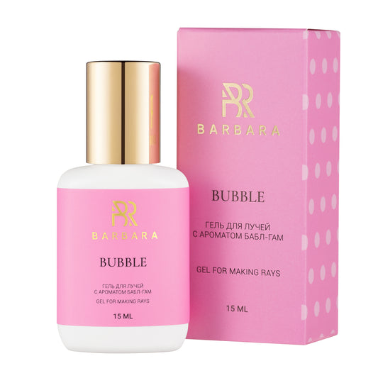 Confezione completa del Gel per Raggi BARBARA Bubble, con il flacone bianco e rosa da 15ml affiancato alla sua elegante scatola in cartoncino rosa per la creazione di spikes nelle extension ciglia.