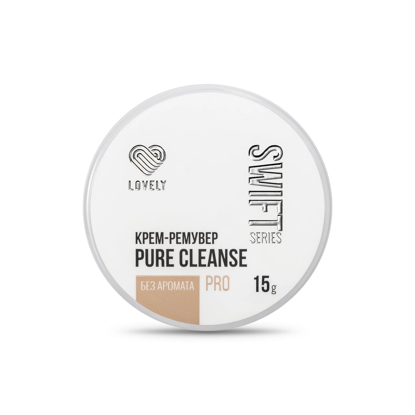 Primo piano dell'etichetta Lovely Pure Cleanse Swift Series Pro, formato 15g, versione senza aroma.