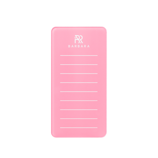 Tavoletta Lashpad singola in acrilico rosa pastello BARBARA Bubble (7,5 × 15 cm), dotata di linee guida orizzontali bianche per posizionare e organizzare con precisione le strisce di extension ciglia.