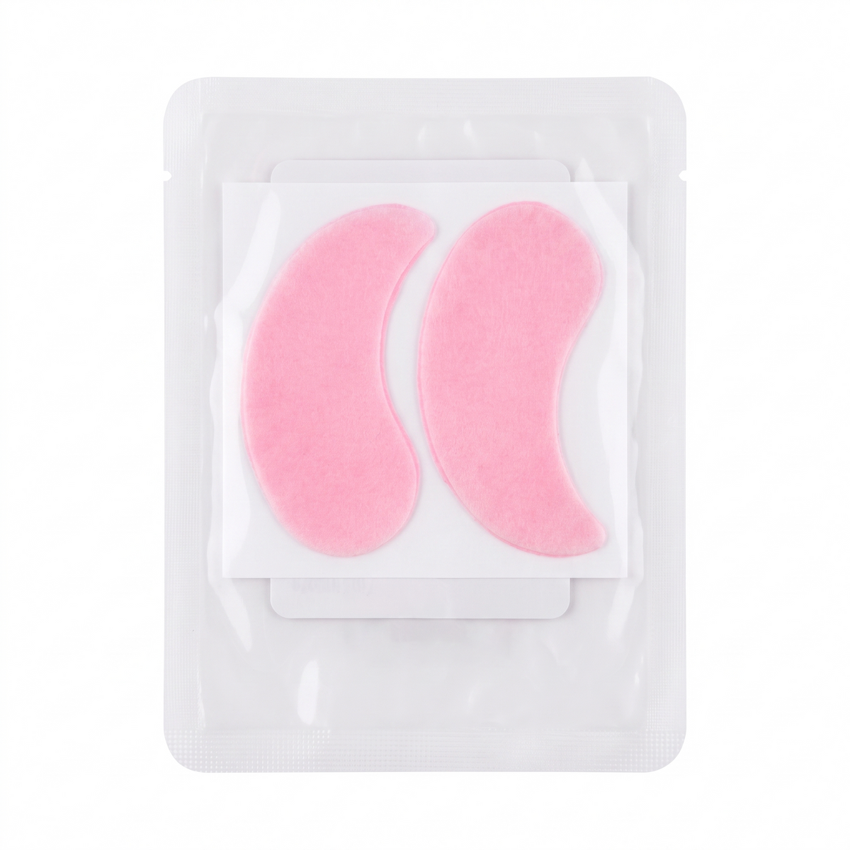 Retro trasparente della bustina sigillata, che mostra il paio di patch anatomici rosa al collagene BARBARA per l'isolamento delle ciglia inferiori.