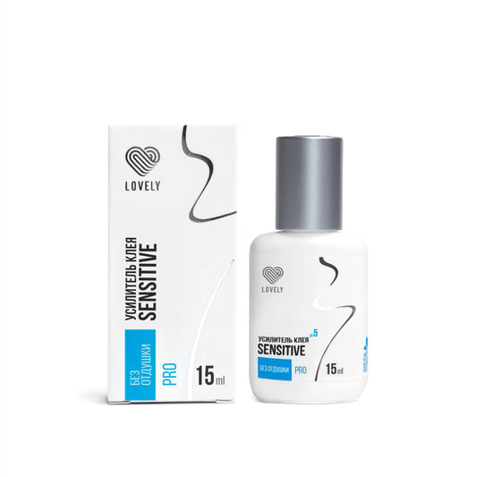 Set completo potenziatore di tenuta Lovely Sensitive per extension ciglia con flacone da 15ml e scatola originale.