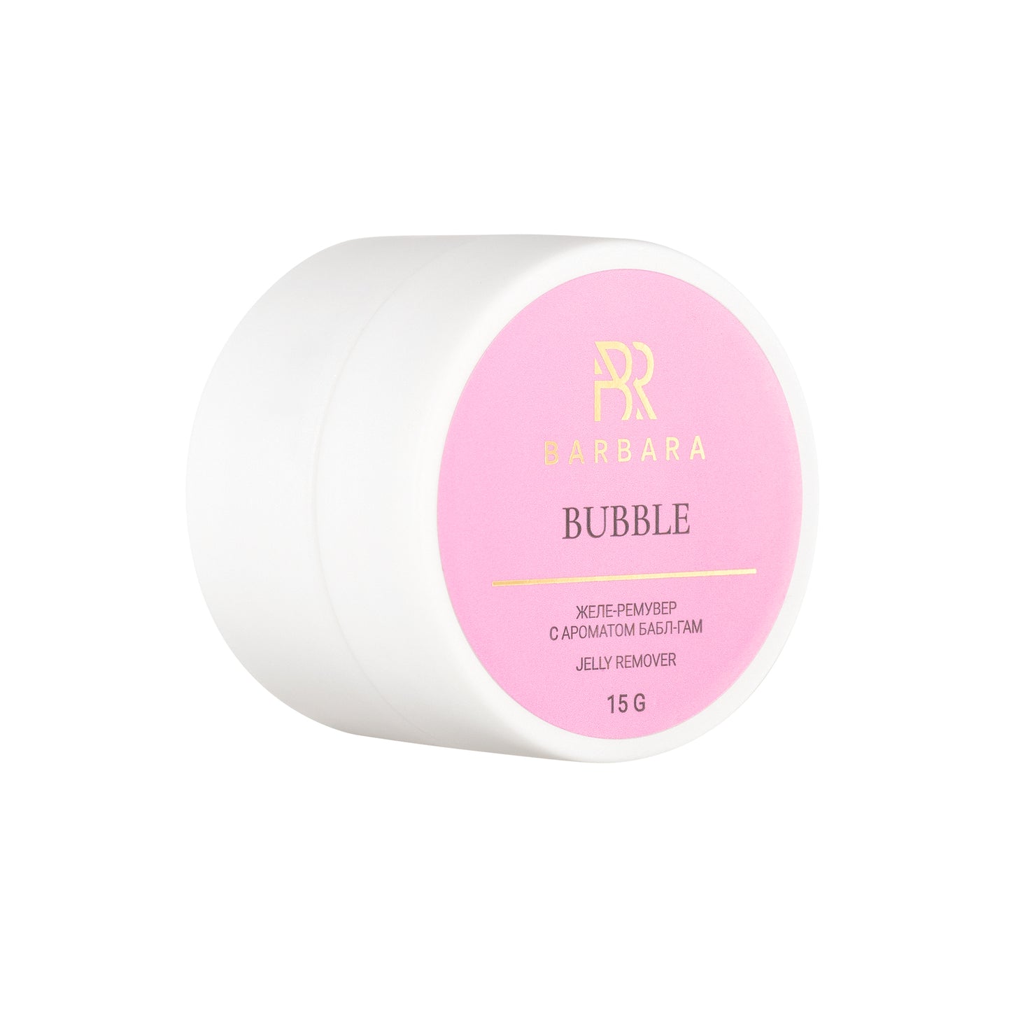 Barattolo singolo chiuso del solvente per colla extension ciglia in gelatina BARBARA Bubble con etichetta rosa e dettagli dorati.